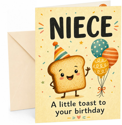 Niece Birthday Card Cute Toast Character with Balloons