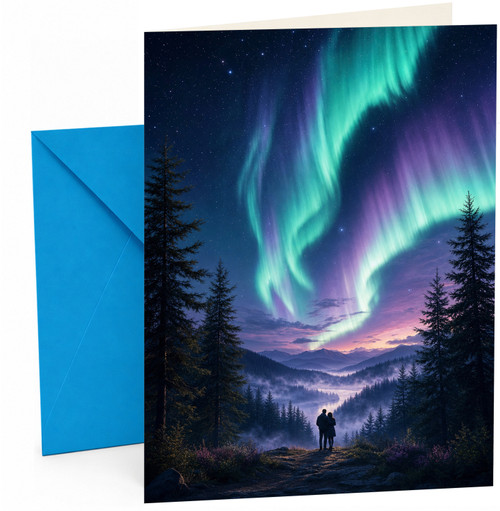 Couple Anniversary Card Northern Lights Over Mountain Valley