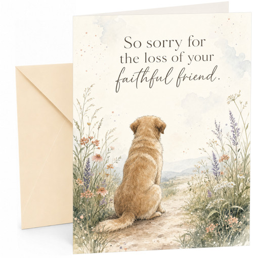 Sympathy Card Loss of Dog Watercolour Meadow Scene
