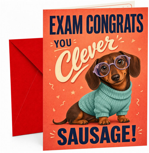 Exam Congratulations Card Funny Sausage Dog in Glasses