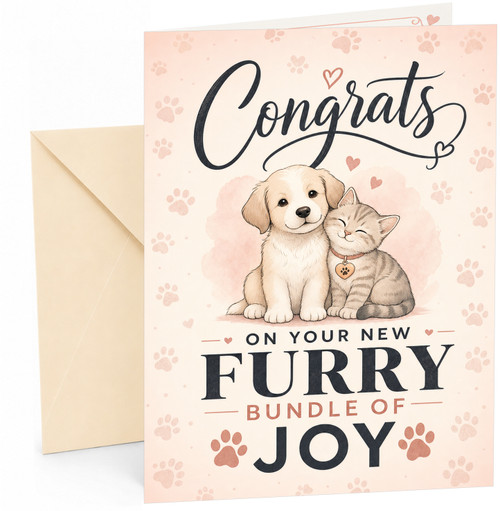 Congratulations Card New Pet Puppy and Kitten with Paw Prints