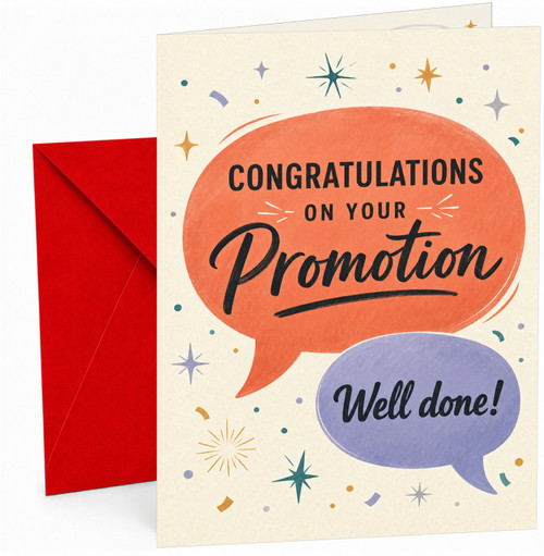 Congratulations Promotion Card Speech Bubbles and Confetti