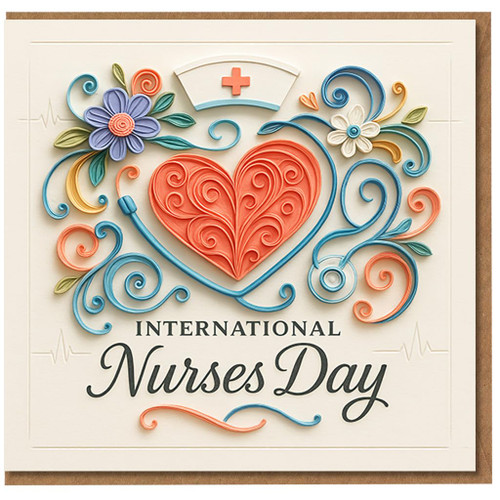 International Nurses Day Thank You Card - Quilled Heart, Stethoscope and Nurse’s Cap with Floral Swirls - Appreciation Card for NHS Nurse, Midwife or Healthcare Hero
