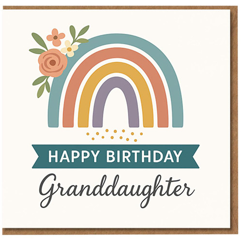Granddaughter Birthday Card - Happy Birthday Granddaughter Rainbow and Flowers Design, Pastel Boho Style
