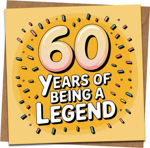 60th Birthday Card - 60 Years of Being a Legend - Funny Square Greeting Card 145mm x 145mm with Kraft Envelope - For Him or Her, Milestone Sixty