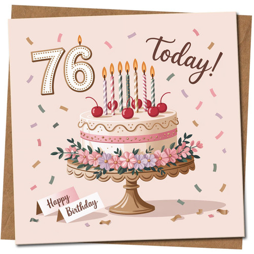 76 Today Birthday Card - Cake, 145mm x 145mm Square, Includes Kraft Envelope