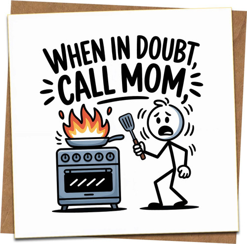 Funny Mother’s Day Card for Mom – When in Doubt Call Mom – Humorous Birthday Greeting, 145mm x 145mm Square Card, Blank Inside, Includes Kraft Envelope