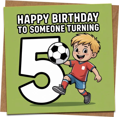 5th Birthday Card for Boy – Football Soccer Theme – Happy Birthday Age 5 – 145mm x 145mm Square – Blank Inside – Fun Kids Greeting Card with Kraft Envelope