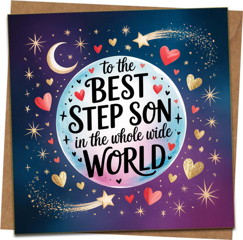 Best Step Son in the Whole Wide World Card – 145mm x 145mm Greeting Card for Stepson from Stepdad or Stepmom, Starry Night Design, Includes Kraft Envelope