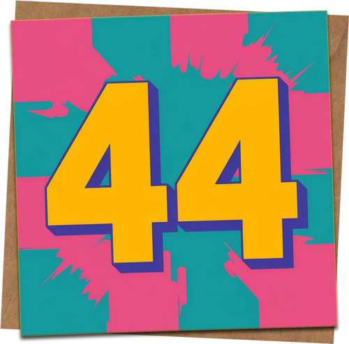 44th Birthday Card for Him or Her - Bold Retro Number Design - 145mm x 145mm Square Greeting Card with Kraft Envelope - Fun Milestone Age Forty Four Celebration