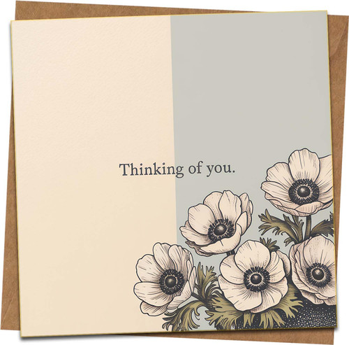 Thinking of You Card – 145mm x 145mm Square Sympathy/Get Well/Support Greeting Card with Kraft Envelope, Elegant Floral Design, Blank Inside