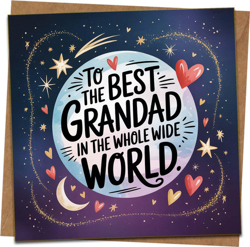 Best Grandad in the Whole Wide World Greeting Card, 145mm x 145mm Square, Night Sky Stars Design, Birthday Father’s Day Thank You, Includes Kraft Envelope