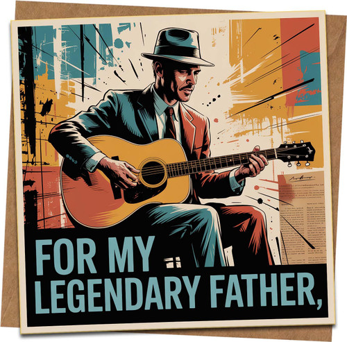 For My Legendary Father Guitar Greeting Card – 145mm x 145mm Square – Vintage Music Dad Card for Father’s Day, Birthday, or Just Because – Includes Kraft Envelope