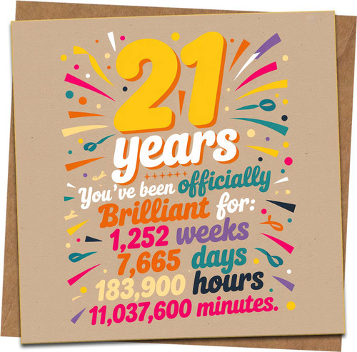 21st Birthday Card Funny – You've Been Officially Brilliant – Colourful Milestone Age 21 Greeting, 145mm x 145mm Square, Includes Kraft Envelope, For Him or Her