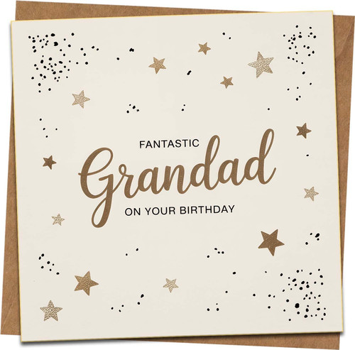 Grandad Birthday Card – Fantastic Grandad On Your Birthday Star Design – 145mm x 145mm Square Greeting Card with Kraft Envelope