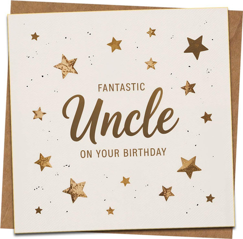 Uncle Birthday Card – Fantastic Uncle Stars Design, 145mm x 145mm Square, Blank Inside, Includes Kraft Envelope