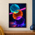 Three translucent turquoise, orange, and violet discs overlap diagonally on a dark background, crossed by a pink light band.; frame shown for styling only