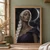 Close portrait of a white-braided elf in violet beneath a dark celestial disc with a pale luminous rim.; frame shown for styling only