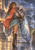 Braided healer in aqua and coral carrying a furry moth with feathered antennae and a glowing stitched blue wing on a rainy terrace.