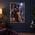 Seated witch in a star-patterned robe holds a glowing violet orb beside a black cat, with candles, books, a crystal ball, and a moonlit castle.; frame shown for styling only