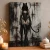 Gothic Cat Woman Art Print with Tail and Dark Lingerie - matte canvas - independent room