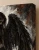 Wings of the Fallen Art Print, Dark-Winged Woman in a Ruined Landscape - matte canvas - exact closeup