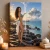 Magical Shore Fantasy Art Print - Woman and Castle Island - matte canvas - independent room
