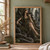 Woman in a leafy dress reclines among large dark snakes in an overgrown forest ruin beside water.; frame shown for styling only