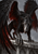 Black winged wolf-like creature with pale eyes, bared teeth, and large claws crouched on a stone parapet.