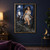 Bow-bearing woman running beside an antlered stag in a moonlit forest with a lake beyond.; frame shown for styling only