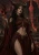Horned fantasy woman Art Print - flame amid ruined towers - matte canvas - clean face