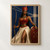 Neith in a red headdress and red garment holding a curved bow beside a round red shield marked with crossed arrows.; frame shown for styling only