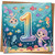 1st Birthday Card for Girl - Cute Mermaid Under the Sea, Age 1, Square 145mm x 145mm, Includes Kraft Envelope