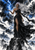 Silver-haired woman in a flowing black gown raises one hand beneath a blue lightning bolt amid storm clouds.