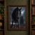 Black horse with a long mane, pale visible eye, and bared teeth standing in muddy ground beneath a stormy sky.; frame shown for styling only
