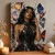 Horned fantasy woman Art Print with fractured sky backdrop - matte canvas - independent room