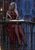 Silver-haired gray-skinned elf in a red gown writes with a quill at an ornate black desk, with silver threads and a blue spider-decorated hall behind her.