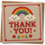 Thank You Card - Rainbow and Smiling Clouds Cross-Stitch Style, Cute Hearts and Flowers, 145mm x 145mm, Includes Kraft Envelope