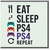 Eat Sleep PS4 Repeat Gamer Birthday Card - Bold Gaming Controller Icons, Fun Video Game Theme