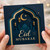Eid Mubarak Greeting Card - Elegant Navy and Gold Mosque Skyline with Crescent Moon, Star and Lanterns - Islamic Celebration Card for Family & Friends