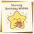 Shining Birthday Wishes Cute Star Birthday Card - 145mm x 145mm Square - Kawaii Star, Includes Gold Envelope