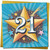21st Birthday Card - Bold Starburst Design, 145mm x 145mm Square, Includes Gold Envelope