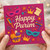 Happy Purim Greeting Card - Colourful Masks, Crowns, Grogger and Scroll - Festive Jewish Holiday Card for Family & Friends