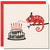 Chameleon Happy Birthday Card, Funny Lizard and Cake Design, 145mm x 145mm Square, Red, Includes Red Envelope