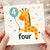 4th Birthday Card, Cute Giraffe Four Birthday Card
