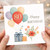 80th Birthday Card, Happy Birthday Balloon and Flowers Greeting Card