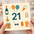 21st Birthday Card, Fun Party Design with Balloons, Beer and Gifts