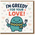 Cute Pun Love Card - I'm Greedy For Your Love - Kawaii Monster with Spoon and Fork - Romantic Anniversary or Valentine’s Day Card for Partner, Boyfriend or Girlfriend