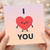Cute I Love You Heart Character Greeting Card - Romantic Love/Anniversary or Valentine’s Day Card for Partner - Kawaii Heart Illustration - Blank Inside
