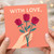 With Love Roses Greeting Card - Romantic Floral Card with Hand Holding Red Roses - For Anniversary, Valentine's Day, Thinking of You or Just Because